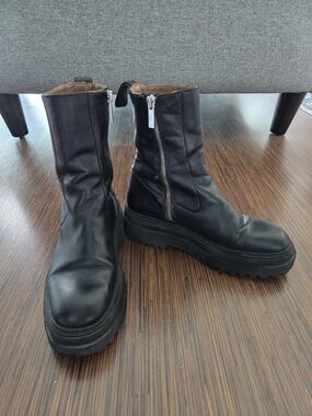 Zara Black Leather Platform Boots